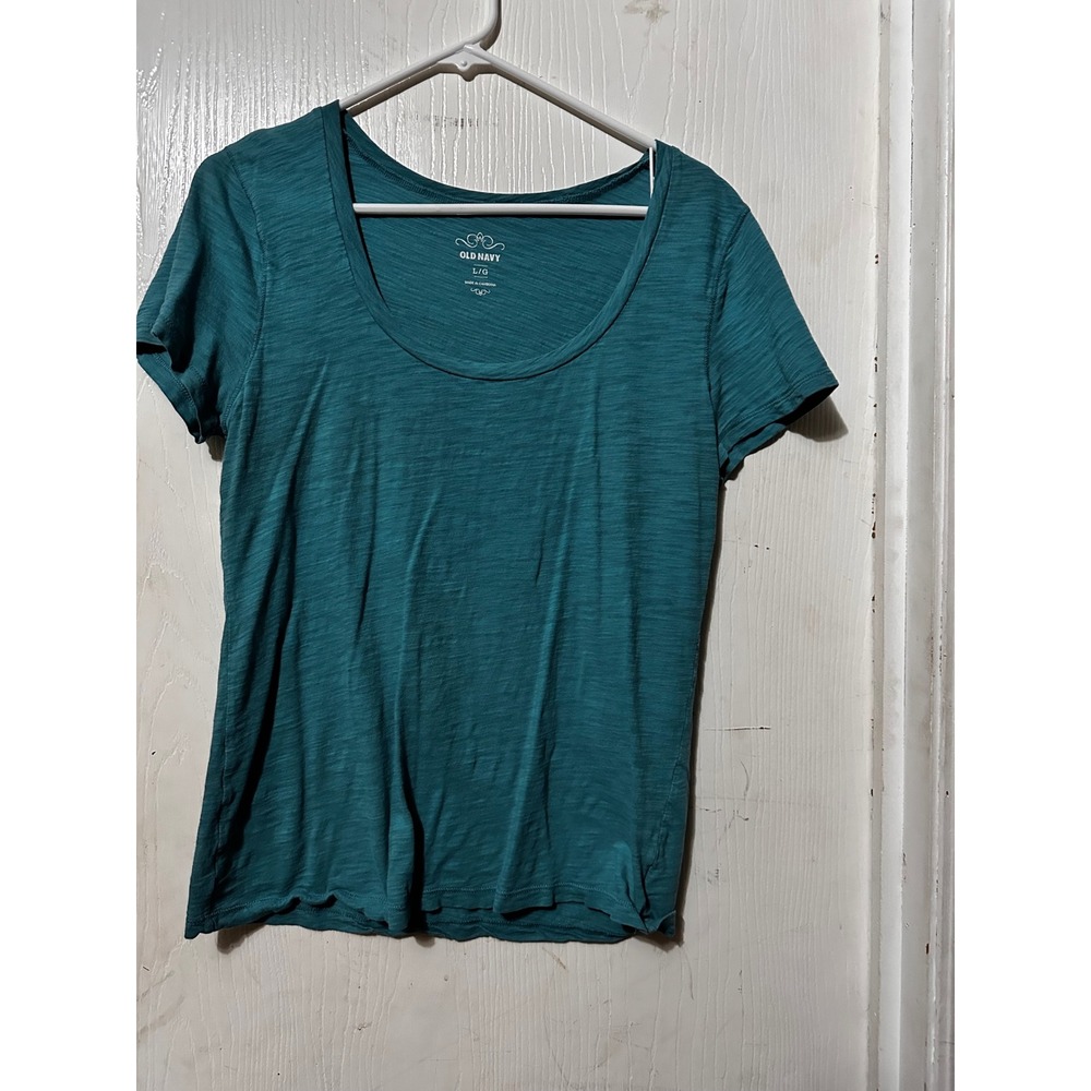 Old Navy Womens Teal Blue Slub Knit Scoop Neck Cotton T-Shirt L 810141-20